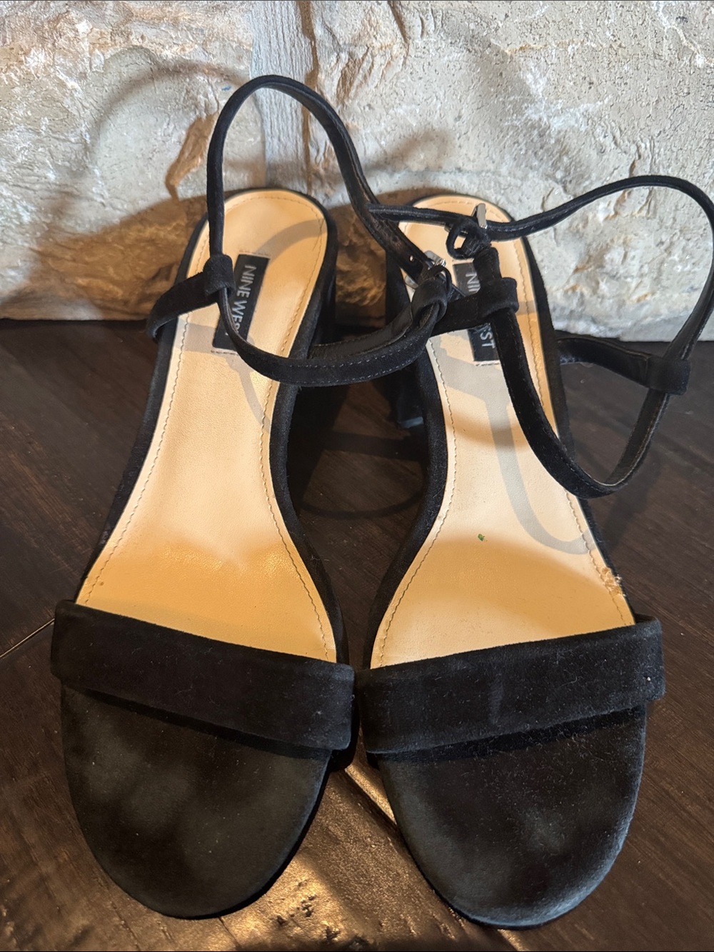Nine West Black Suede Ankle Tie Block Heels